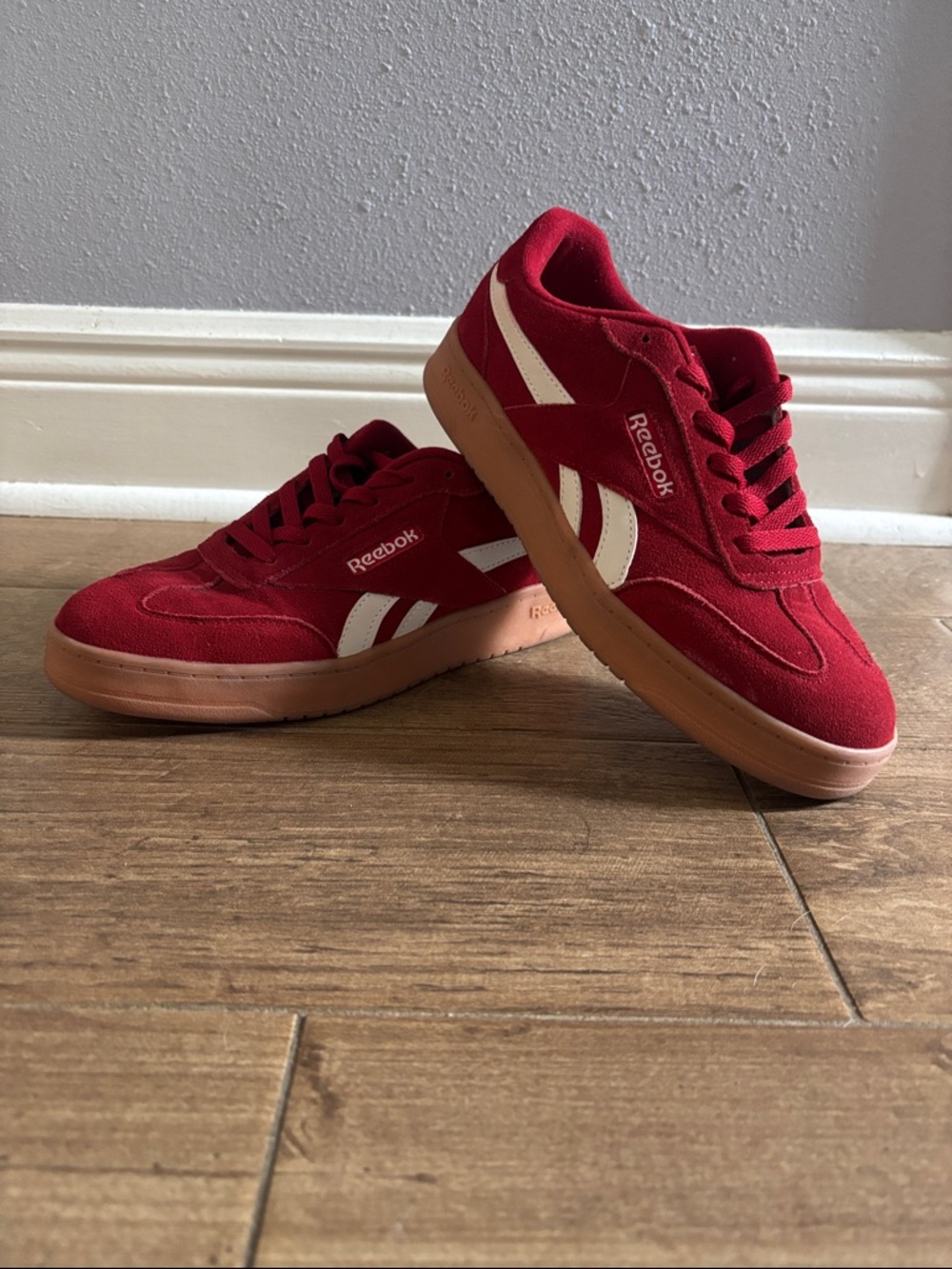 Reebok Red Suede Low-Top Sneakers with Gum Sole
